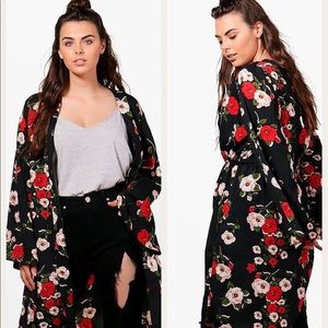 Boohoo Floral Kimono Duster Top US 18